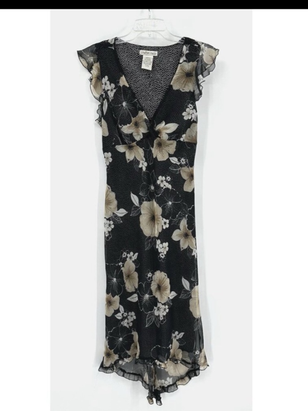 jonathan martin Black Floral Midi Dress with Beige Flowers
